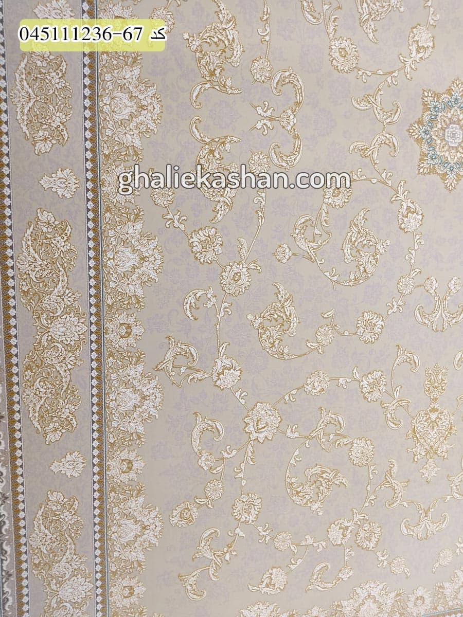 فرش طلاکوب 1200 شانه طرح افشان ترمه زمینه کرم صدفی کاشان – گل برجسته — تصویر ۳