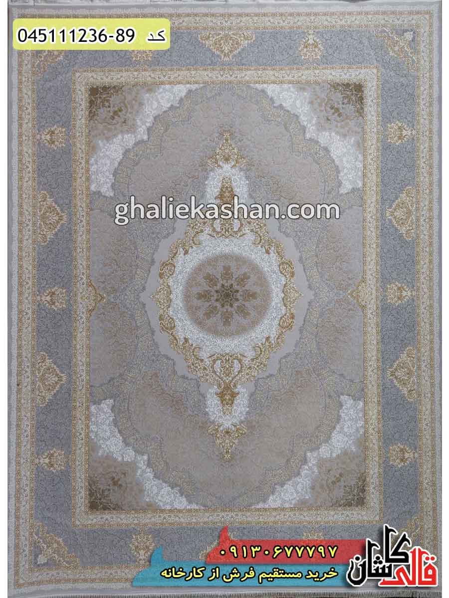 فرش طلاکوب 1200 شانه طرح کتایون زمینه نقره ای کاشان – گل برجسته
