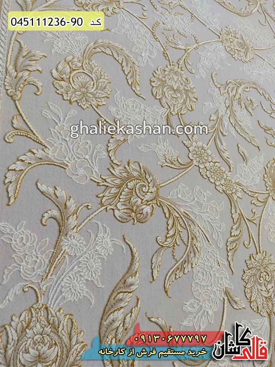 فرش طلاکوب 1200 شانه طرح افشان مینو زمینه نقره ای کاشان – گل برجسته — تصویر ۳