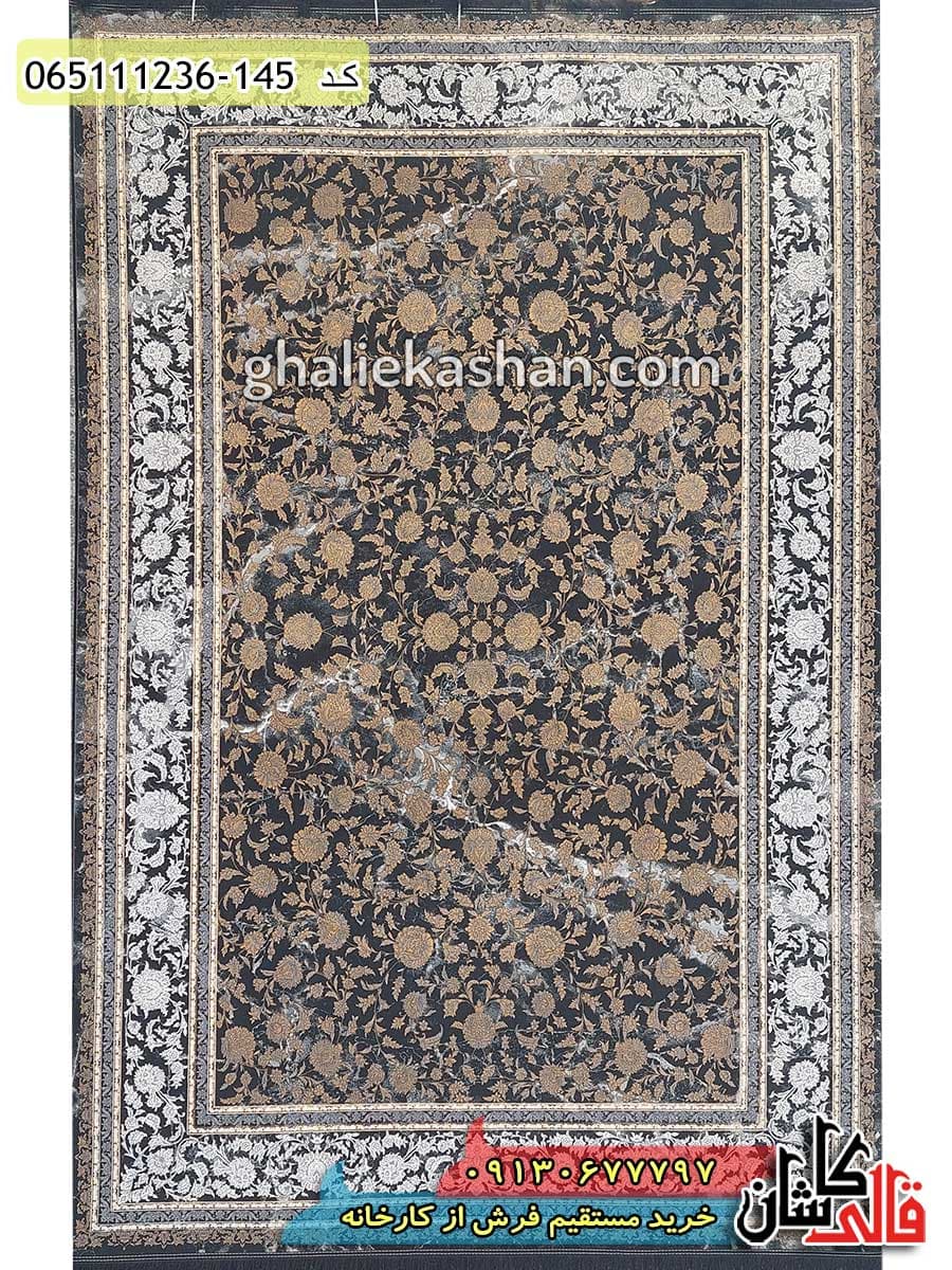 فرش وینتیج 1200 شانه طرح افشان شاه عباسی سنگ زمینه زغالی کاشان – گل برجسته