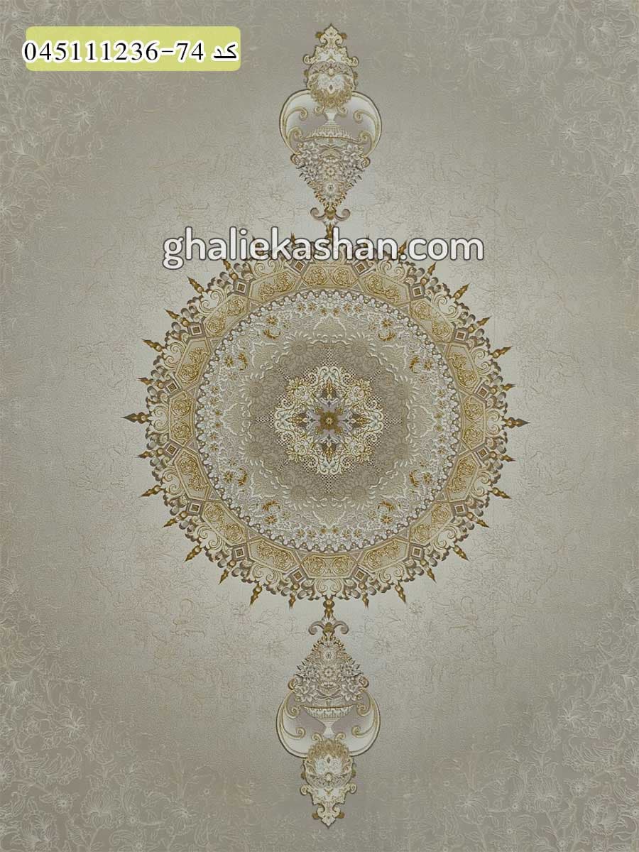 فرش طلاکوب 1200 شانه طرح هالیوود زمینه نقره ای کاشان – گل برجسته — تصویر ۳