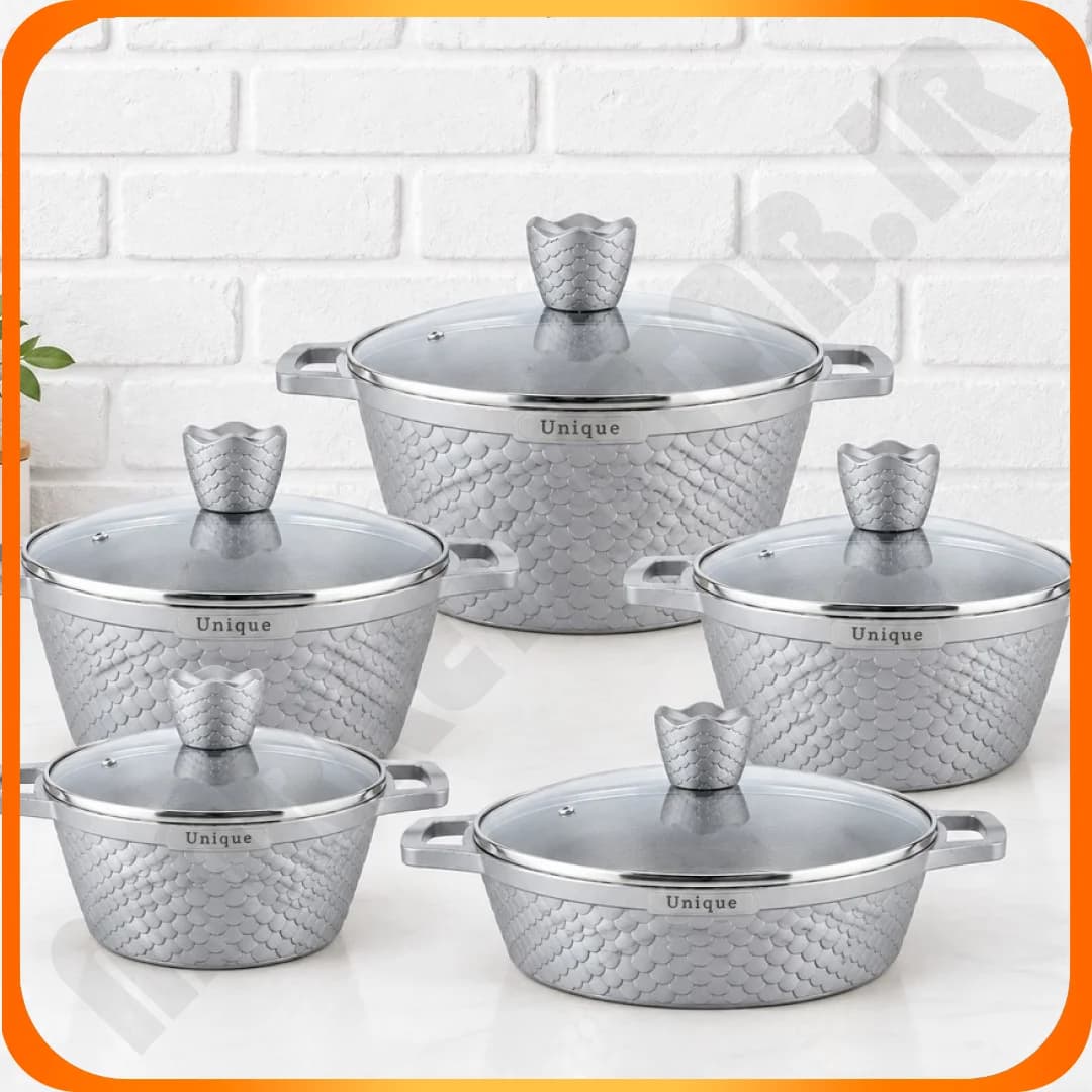 سرویس قابلمه 10 پارچ پولکی خاکستری یونیک