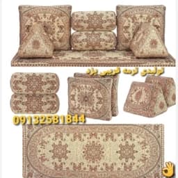 سرویس پشتی شاه نشین مدل شاهسوند رنگ کرم نسکافه ای و نقره ای ترمه یزد — تصویر ۲