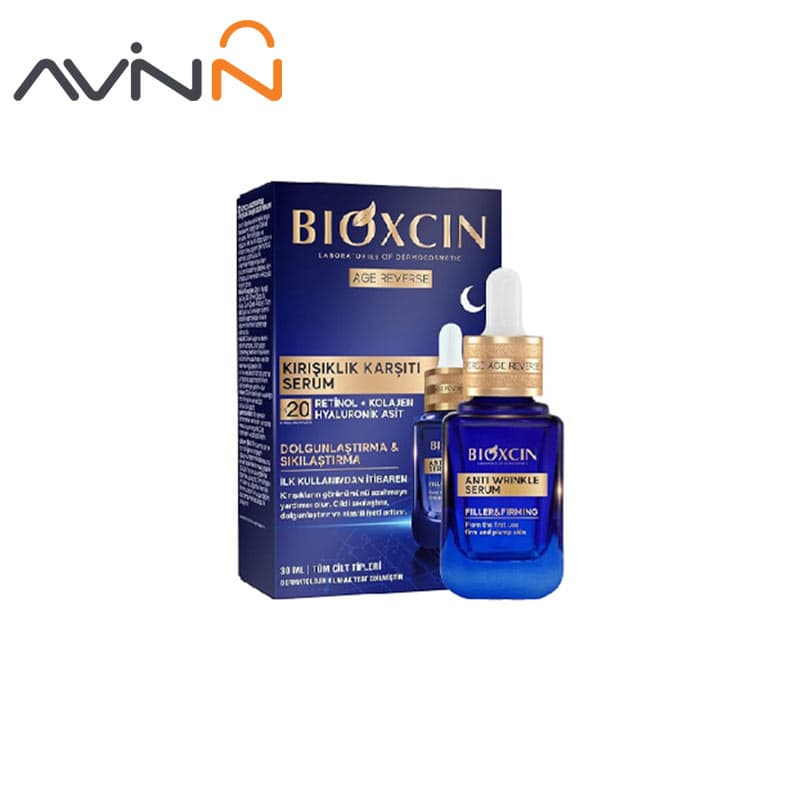 سرم شب ضد چروک مدل AGE REVERSE بیوکسین حاوی 20% کلاژن رتینول و هیالورونیک اسید 30 میل