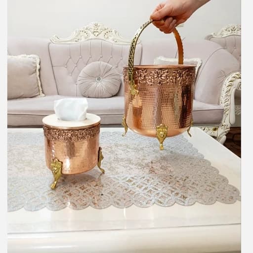 جا دستمال کاغذی و سطل زباله مسی گلبرگ نانو ارسال رایگان فیلبندشاپ مدل 842089