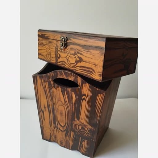 ست جعبه دستمال کاغذی و سطل زباله چوبی فیلبندشاپ مدل 842080