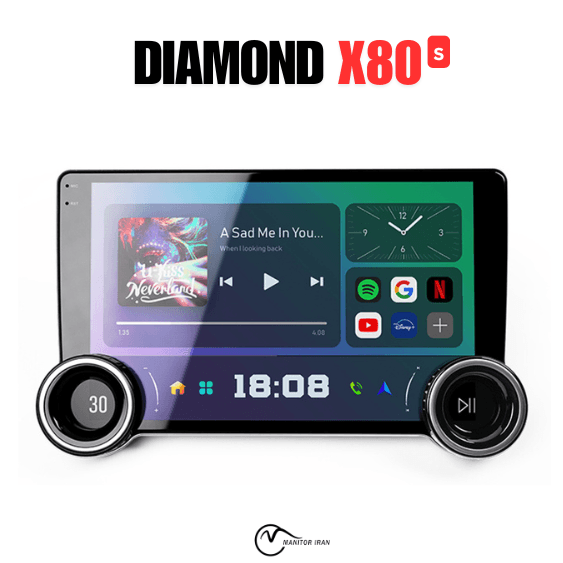 مانیتور کمری گرند 6-2002 برند دایموند 2+32 اپل کارپلی 10.1 اینچ مدل X80 همراه با قاب
