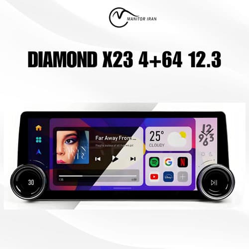 مانیتور گریت وال هاوال H9 برند دایموند 4+64 اپل کارپلی 12.3 اینچ مدل X23 همراه با قاب