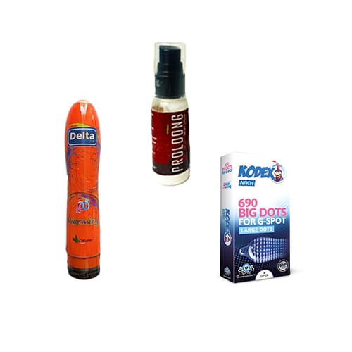 پک ضروری اتاق خواب ۳ | روان‌ کننده تحریکی + کرم تاخیری + کاندوم خاردار