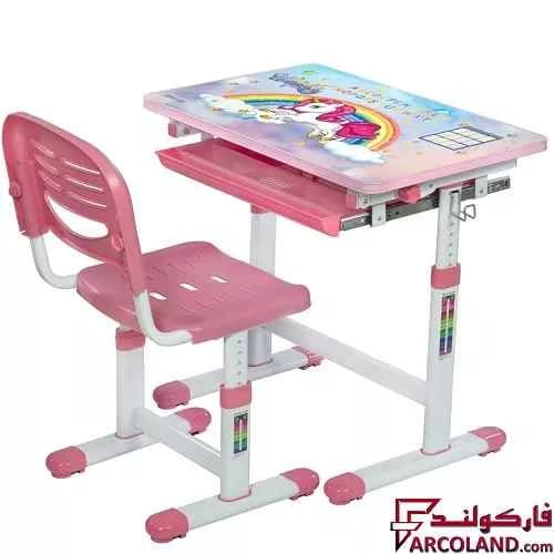 ست میز تحریر و صندلی مدل قابل تنظیم طرح اسب تک شاخ (یونیکورن) کد 13