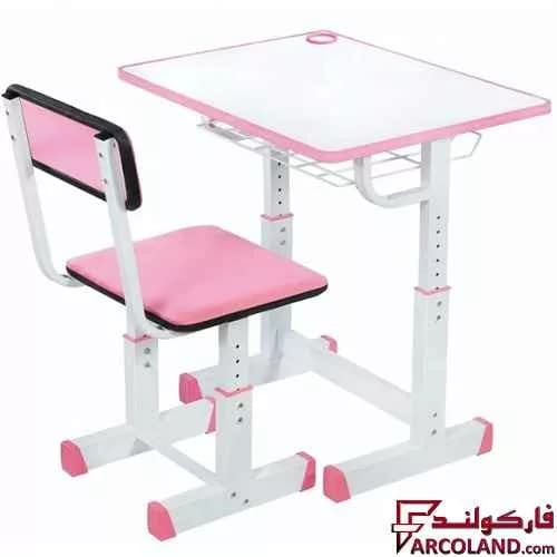 ست میز تحریر و صندلی مدل پیچی رنگ صورتی