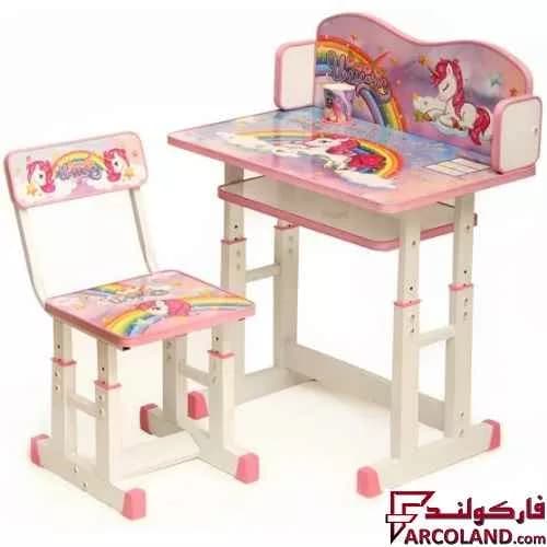 ست میز تحریر و صندلی پیچی طرح اسب تک شاخ (یونیکورن) کد 7
