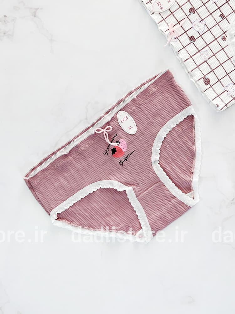 شورت اسلیپ نخ پنبه عروسکی سفید کالباسی طرح توت فرنگی — تصویر ۶