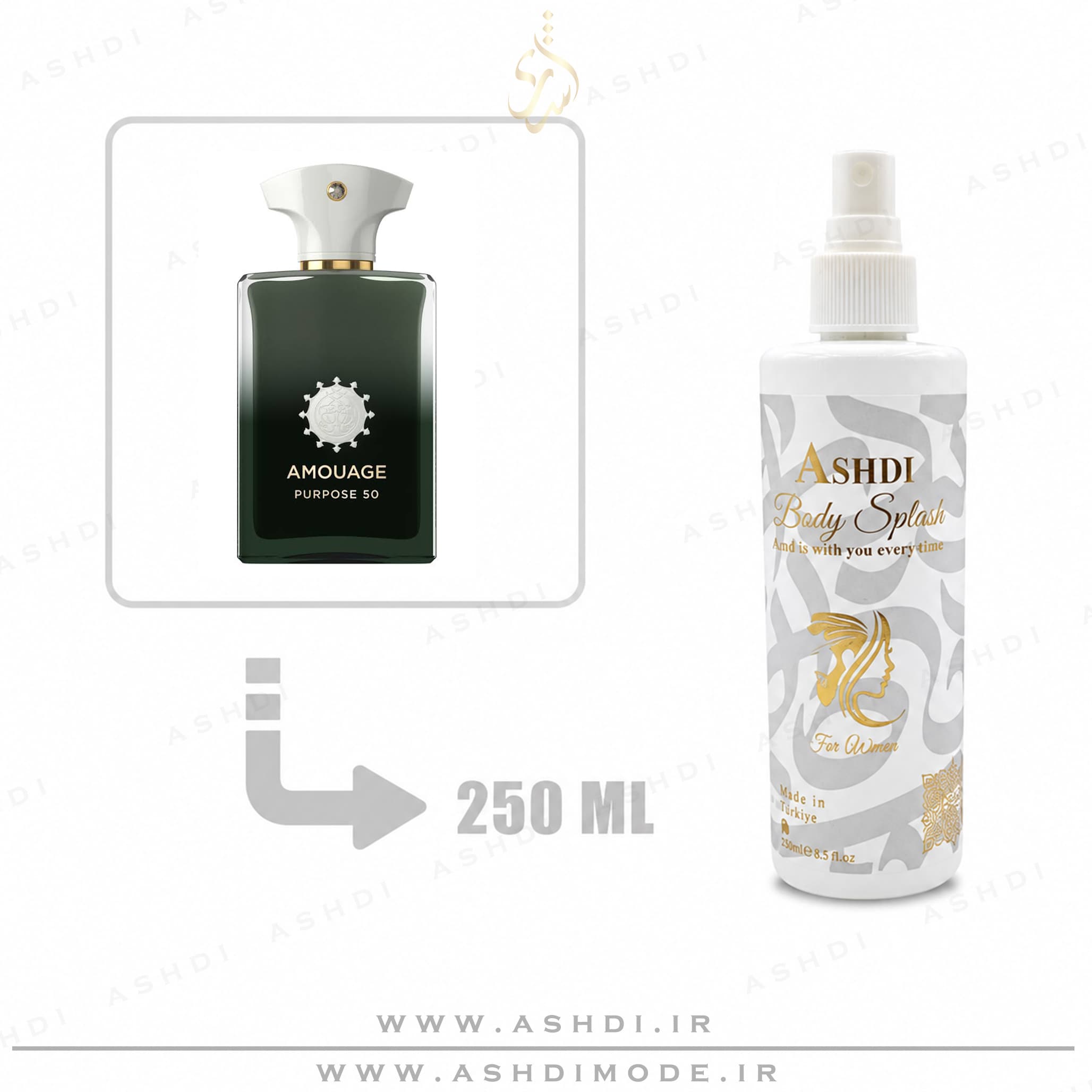 بادی اسپلش آمواج پورپوس مردانه و زنانه 250 میل اشدی | Amouage Purpose 250ml ASHDI