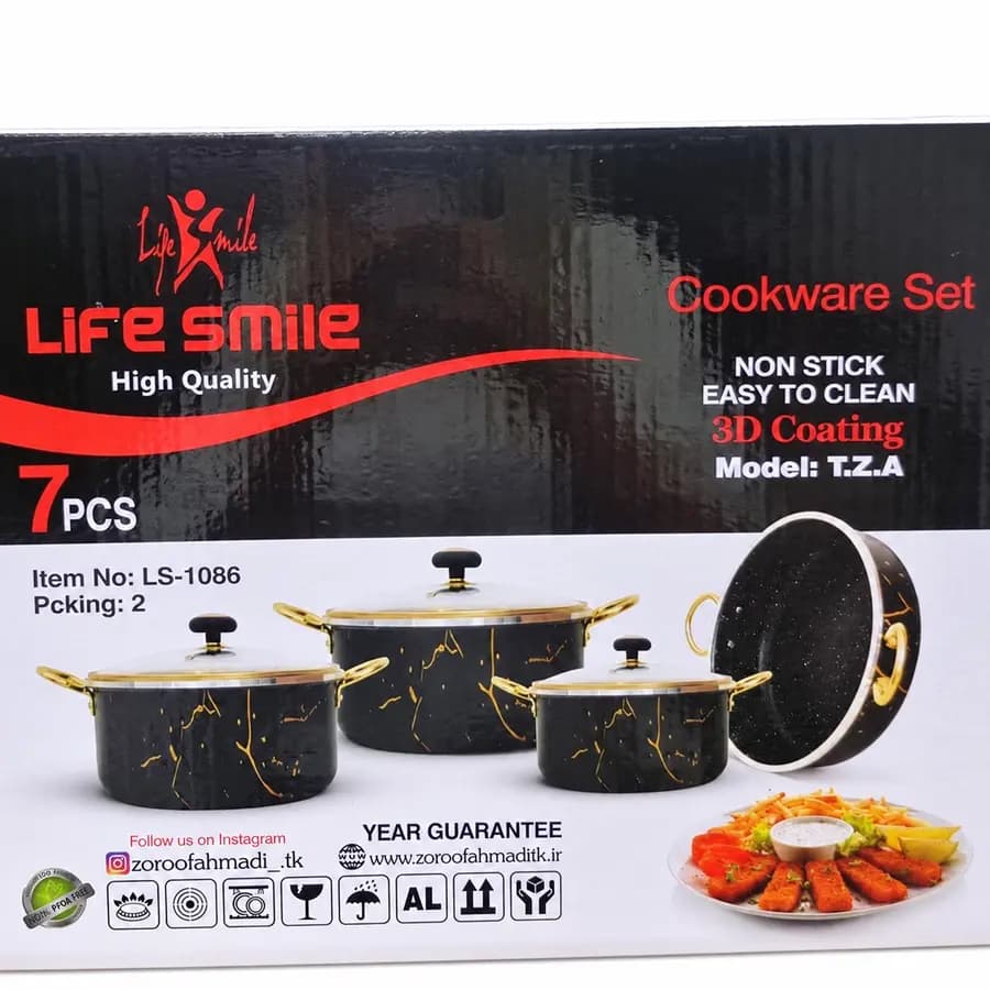 ست قابلمه هفت پارچه مدل ماربل LIFE SMILE | جنس آلومینیوم — تصویر ۲