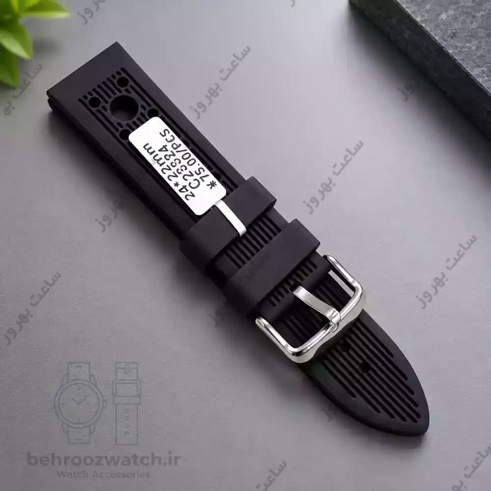 بند ساعت سیلیکونی مشکی مدل C23324 سایز ۲۴ میلی‌متر — تصویر ۴