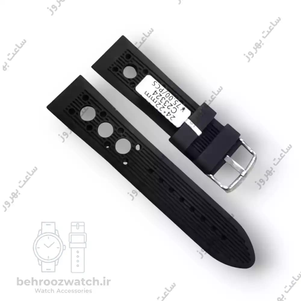 بند ساعت سیلیکونی مشکی مدل C23324 سایز ۲۴ میلی‌متر