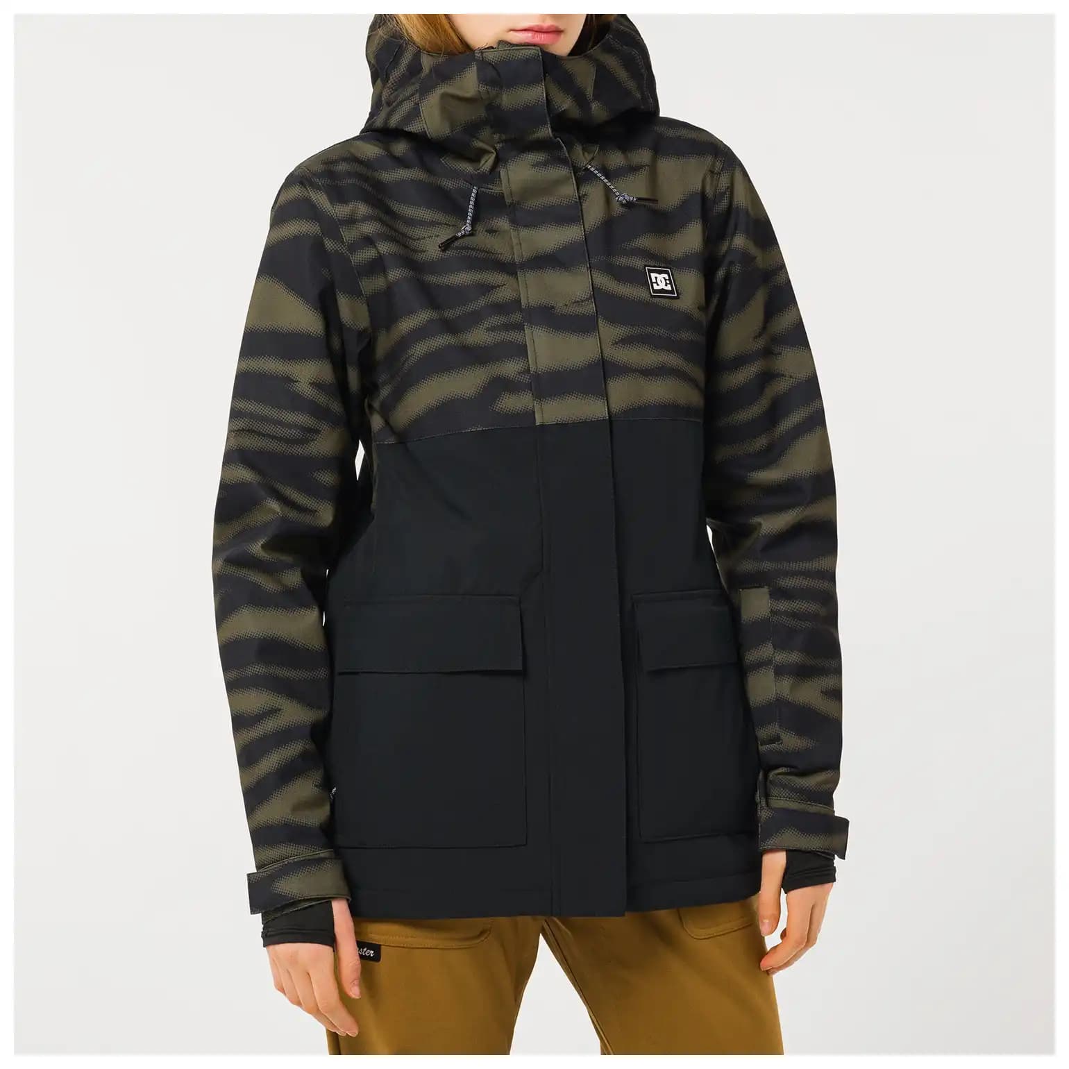 کاپشن اسنوبرد زنانه دی‌سی (DC) مدل Cruiser رنگ Zebra Olive Night (زبرا زیتونی و مشکی)