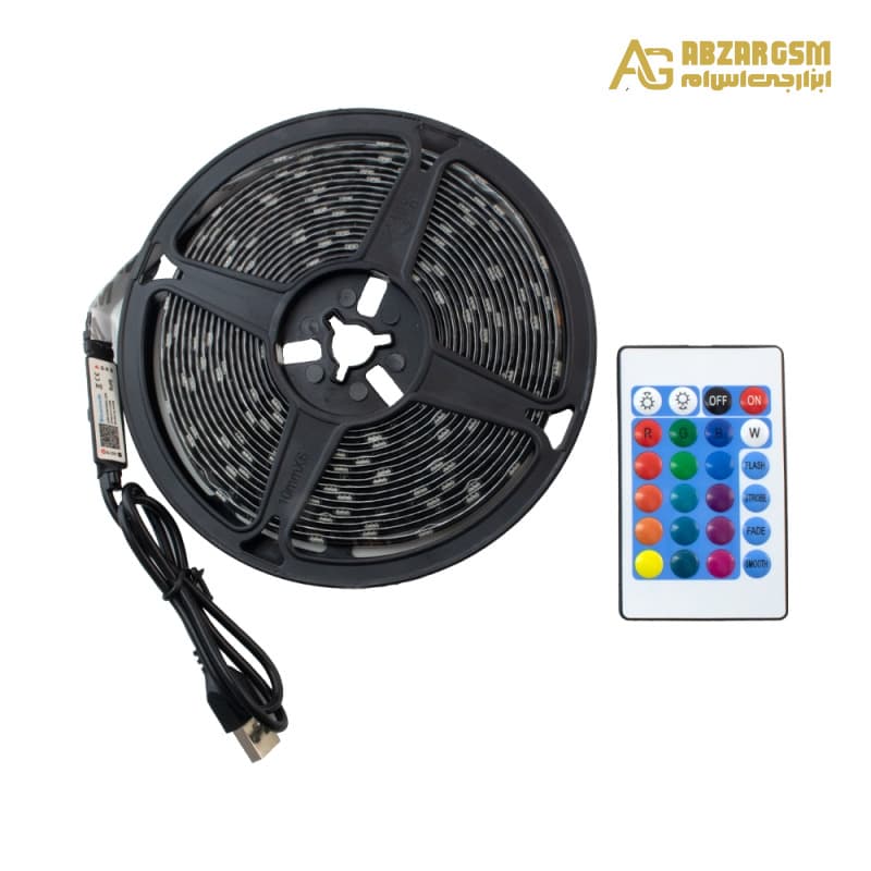 LED نواری RGB درشت 5050 با کنترلر و ورودی USB ضد آب رول 5متری