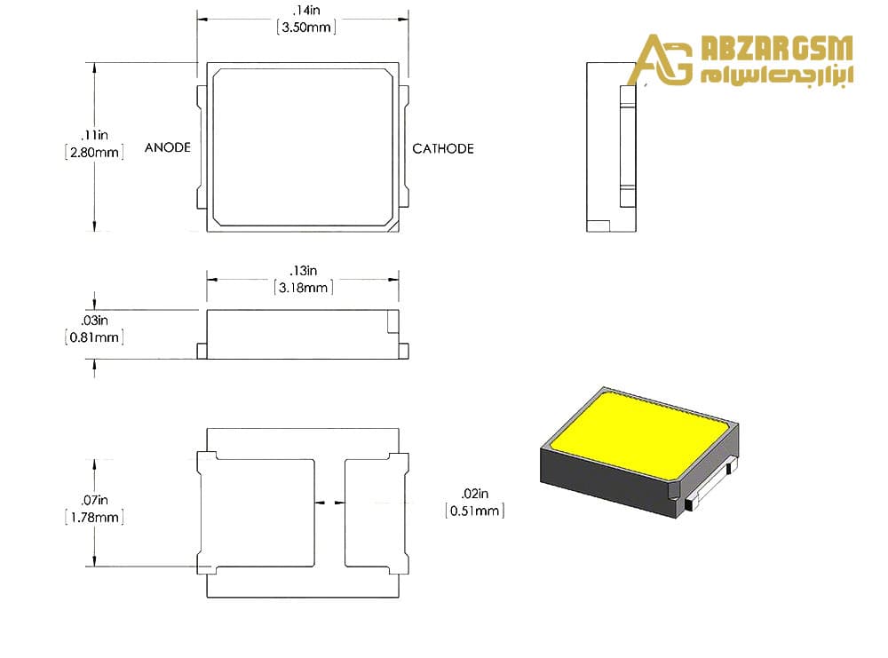 SMD LED پکیج 2835 سفید مهتابی 18V 0.5W 60-65LM کد E2835UW59-6A مارک MLS رول 1000 تایی — تصویر ۴
