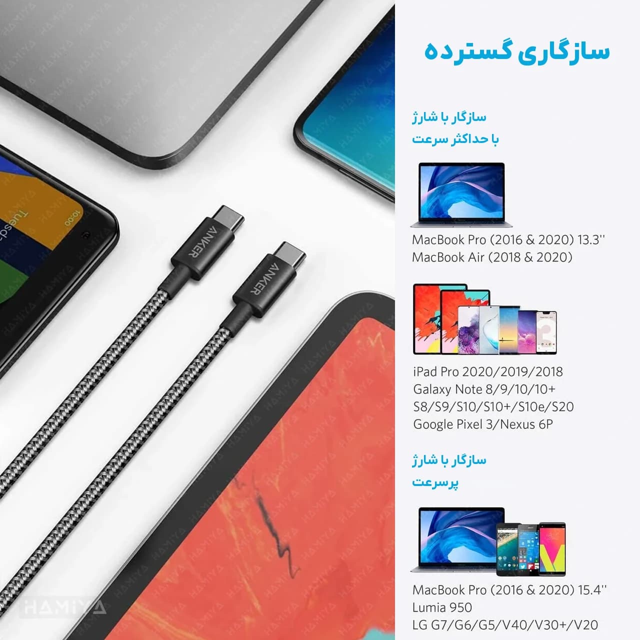 کابل تبدیل تایپ سی به تایپ سی انکر مدل A8752 توان 60 وات و طول 90 سانتی متر — تصویر ۵