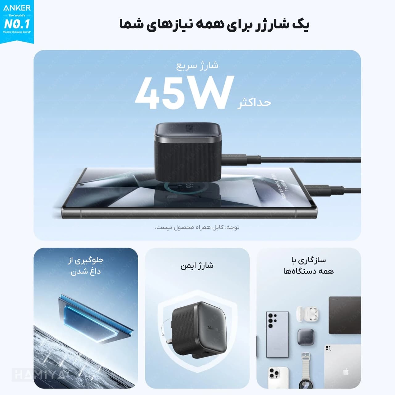 شارژر دیواری انکر مدل Nano B2692 توان 45 وات به همراه کابل تایپ سی به تایپ سی — تصویر ۳