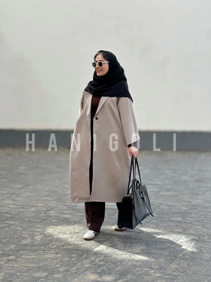 مانتو بلند مازراتی رنگ کرم پنکیکی دخترانه فری پلاس سایز سینه 140 قد 120 — تصویر ۵