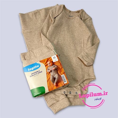 ست بادی و شلوار کمر پهن نوزادی کبریتی نسکافه ای