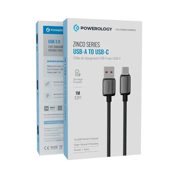 کابل USB-C به USB-A پاورولوژی مدل Zinco series — تصویر ۴