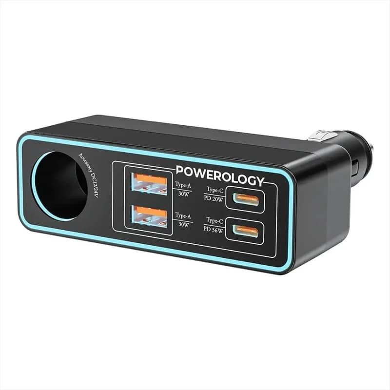 شارژر فندکی 125 وات پاورولوژی مدل Brio multiport car charger — تصویر ۳