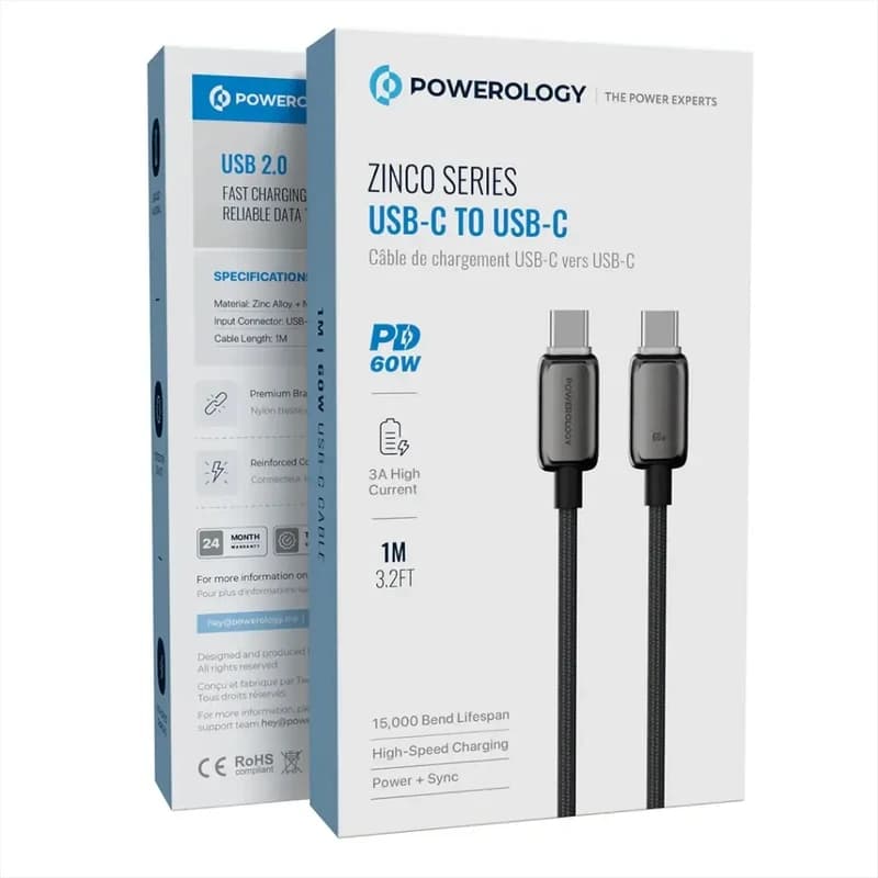 کابل 60 وات دو سر USB-C پاورولوژی مدل Zinco series — تصویر ۳