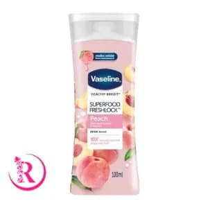 لوسیون بدن وازلین مدل Superfood Freshlock Peach با عصاره هلو و ویتامین E، مرطوب‌کننده، جذب سریع، مناسب انواع پوست، حجم 100 میلی‌لیتر