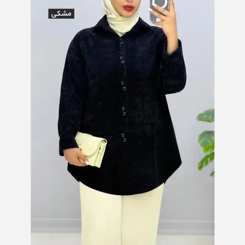 شومیز مخمل کبریتی دکمه دوبل فری سایز مناسب سایز بزرگ — تصویر ۳