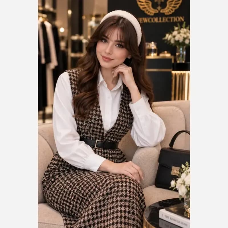 ست سارافون و شومیز زنانه جنس پیردوبل و اسکاچی فری سایز 38 تا 46 — تصویر ۶