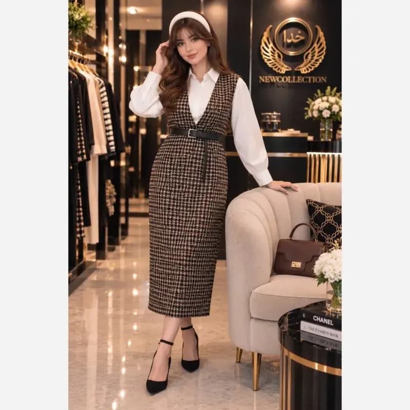 ست سارافون و شومیز زنانه جنس پیردوبل و اسکاچی فری سایز 38 تا 46 — تصویر ۵