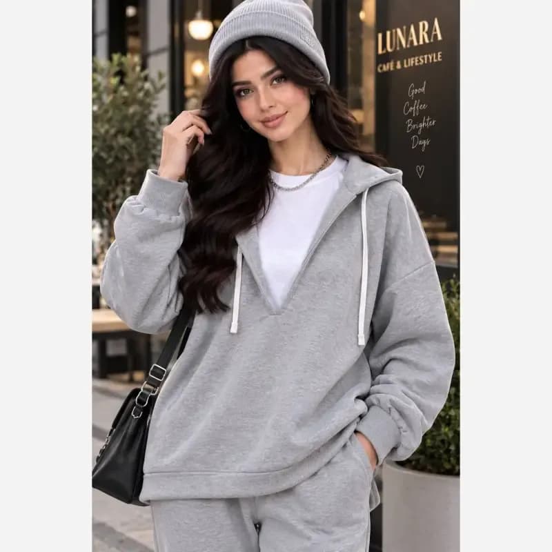هودی و کراپ پاییزه آریو آلس جنس گلکسی اعلا رنگ طوسی فری سایز — تصویر ۲