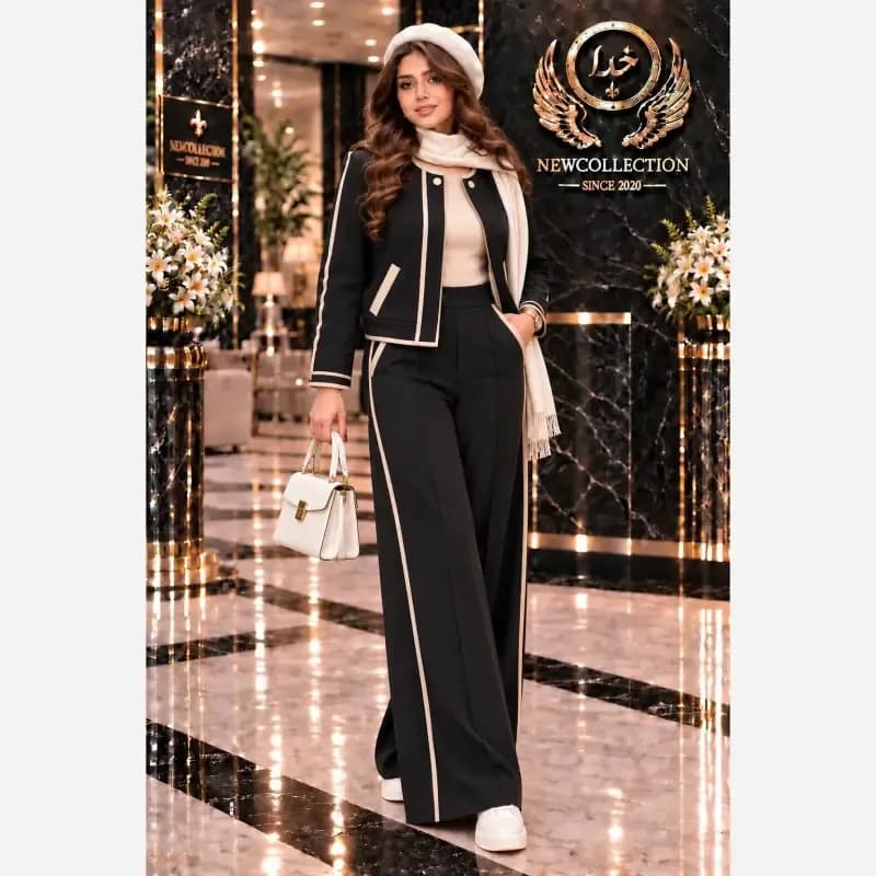 ست سویشرت و شلوار زنانه جنس سوپر مازراتی رنگ مشکی قهوه ای سرمه ای سایز فری 38 تا 46