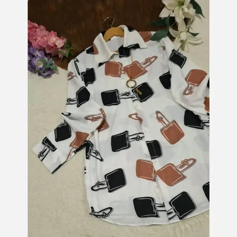 شومیز درسا جنس بوگاتی درجه یک فری سایز 38 تا 46 — تصویر ۵