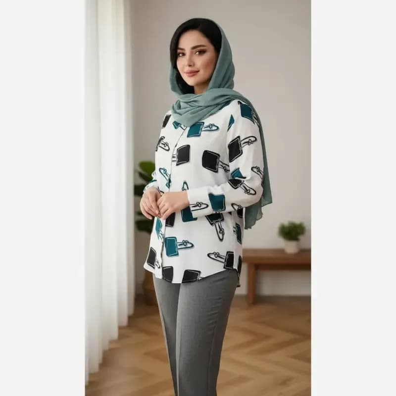 شومیز درسا جنس بوگاتی درجه یک فری سایز 38 تا 46 — تصویر ۲