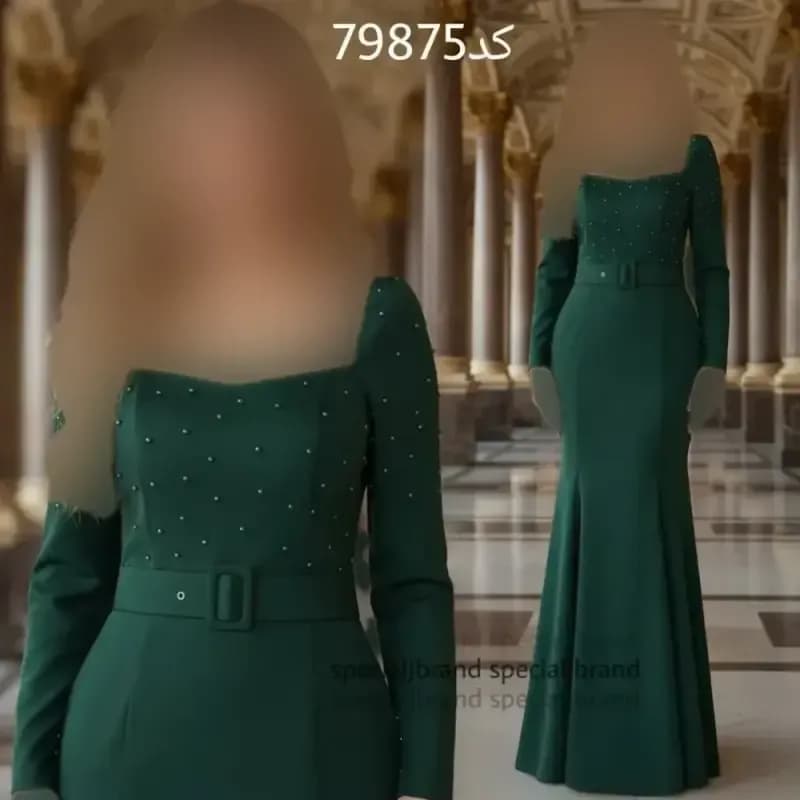 ماکسی مجلسی شیما جنس غواصی مروارید پانچ شده با کمربند و زیپ — تصویر ۳