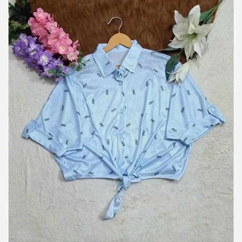 شومیز گره ای راه راه میو جنس پری صابونی کریستالی فری سایز — تصویر ۵