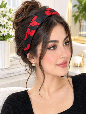 تل مو ساتن زمینه مشکی با طرح لب قرمز کد TE002