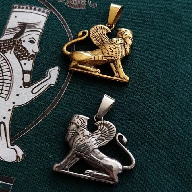 گردنبند و آویز پلاک استیل طرح شیر دال کوروش کبیر ضد حساسیت رنگ ثابت کد dmp