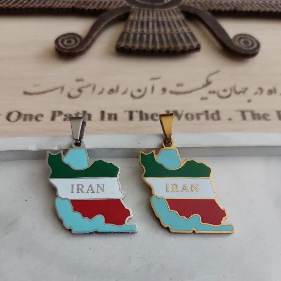 گردنبند و آویز پلاک استیل طرح زیبای نقشه ایران بزرگ ضد حساسیت رنگ ثابت کد dmp — تصویر ۲