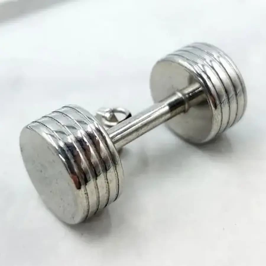 گردنبند و آویز پلاک استیل طرح دمبل بدنسازی نقره ای ضد حساسیت رنگ ثابت کد dmp