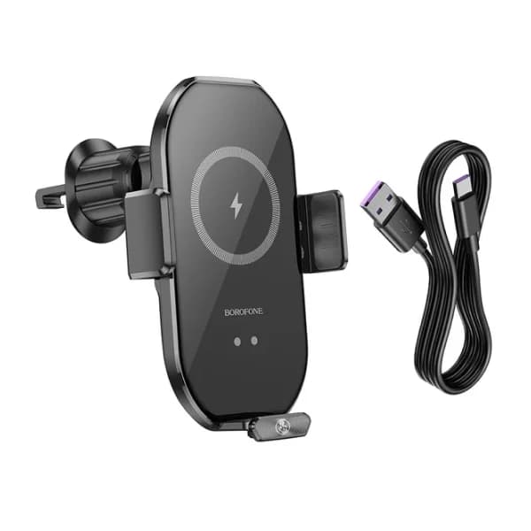 پایه نگهدارنده و شارژر بی‌سیم گوشی بروفون مدل BH205 با قابلیت نصب روی دریچه کولر و چرخش ۳۶۰ درجه — تصویر ۶