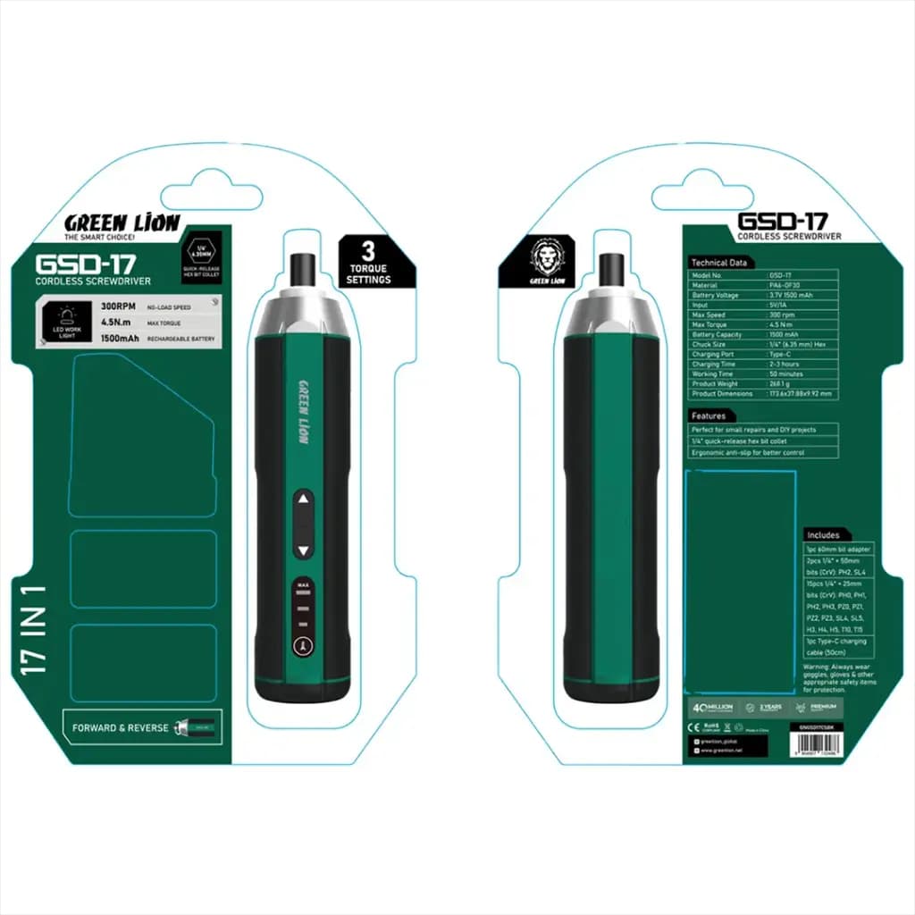 ست پیچ گوشتی شارژی گرین لاین مدل GSD-17 — تصویر ۳