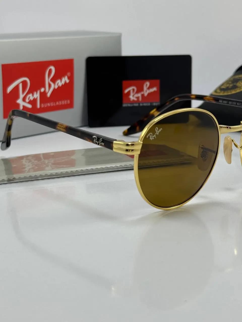 عینک ریبن طلایی پلنگی قهوه ای rb-3691 — تصویر ۳