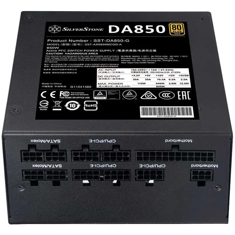 منبع تغذیه کامپیوتر سیلوراستون مدل DA850 80 Plus Gold توان 850 وات — تصویر ۳