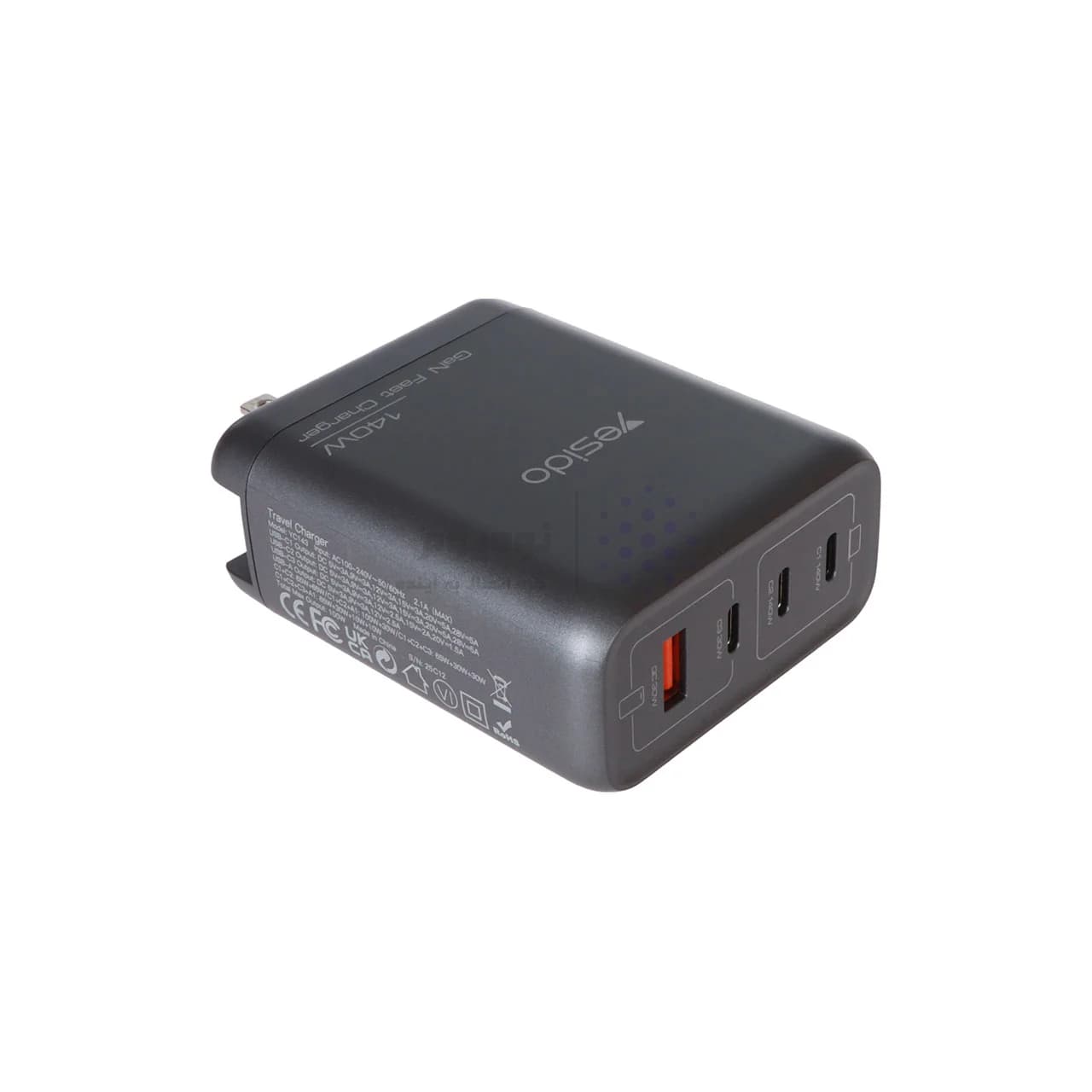شارژر دیواری PD و فست چهار پورت 140 وات Yesido مدل YC143 – مشکی (گارانتی شش ماه تعویض نیکان همراه) مجهز به فناوری GAN — تصویر ۴